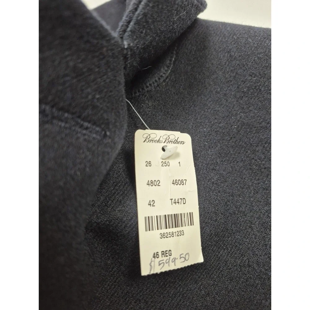 Brooks Brothers Coat Mens 46R Black Wool Flannel Overcoat Lined England NWT